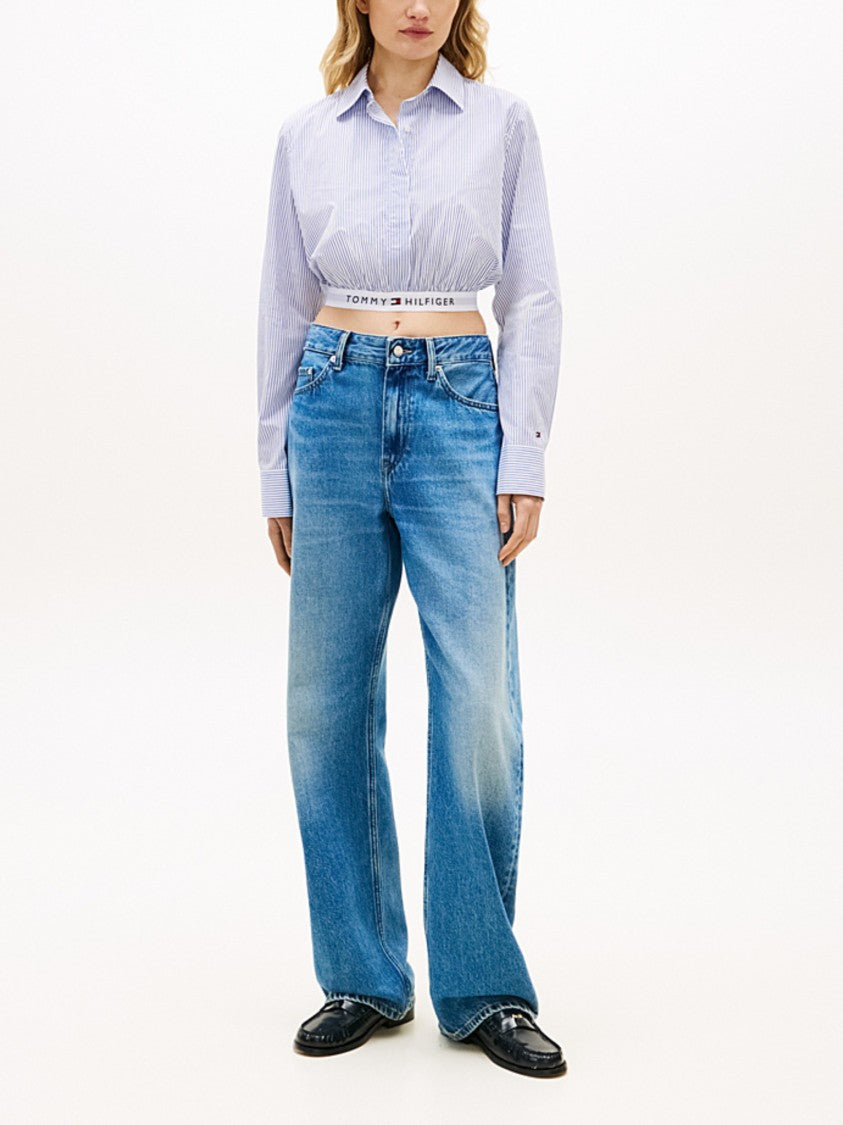 Tommy Hilfiger Cropped Striped Elasticated Hem Shirt