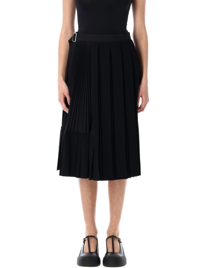 Junya Watanabe Pleated Midi Skirt With Integrated Belt And Side Buckle