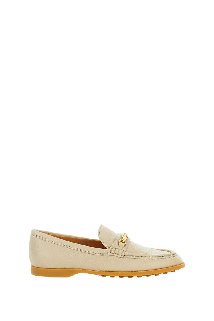 Tod's Beige Leather Loafers With Iconic Gold-Tone Hardware