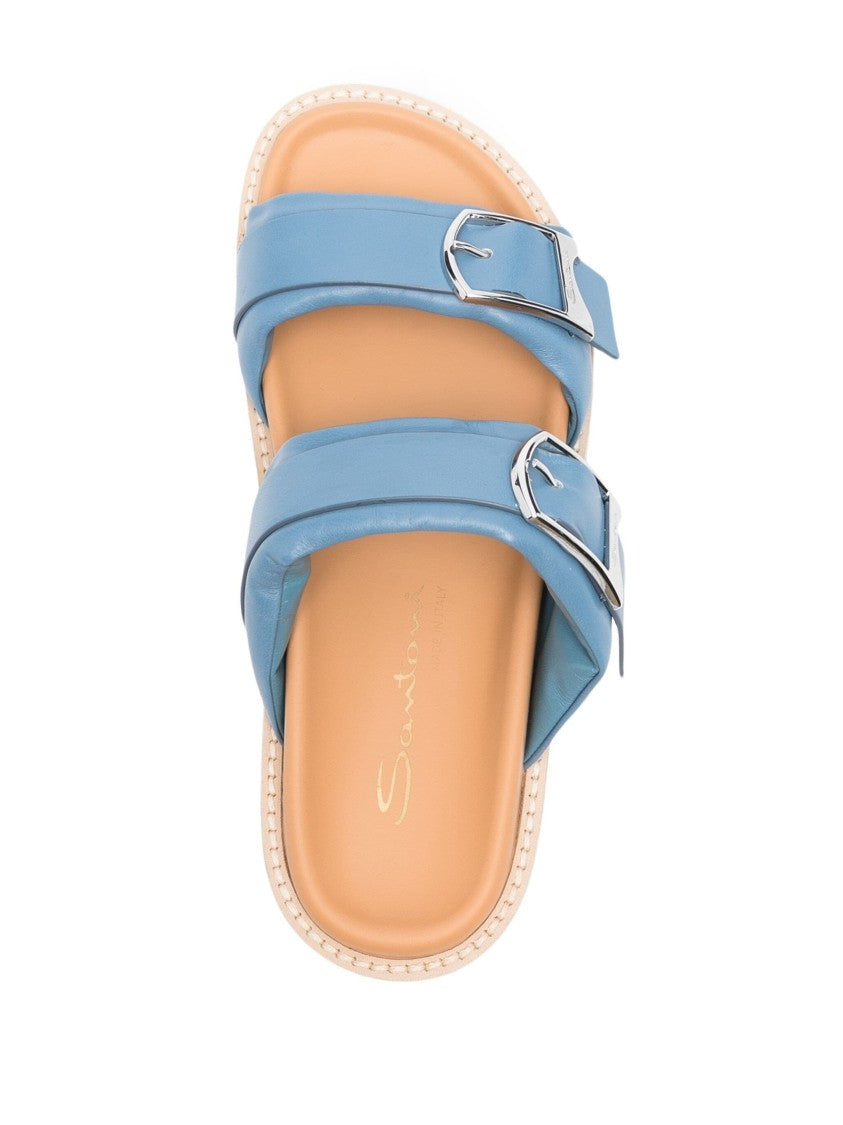 Santoni Open-Design Blue Sandals With Stylish Buckles