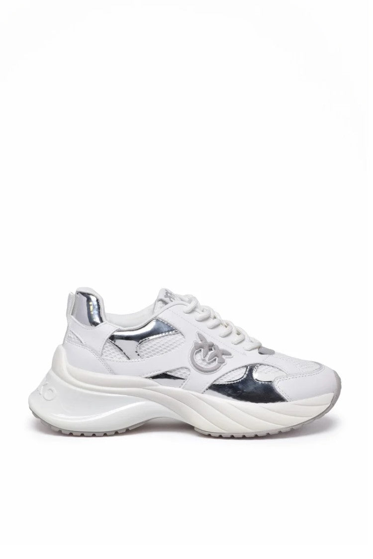 Pinko Mirror Leather Rubber Sneakers - White