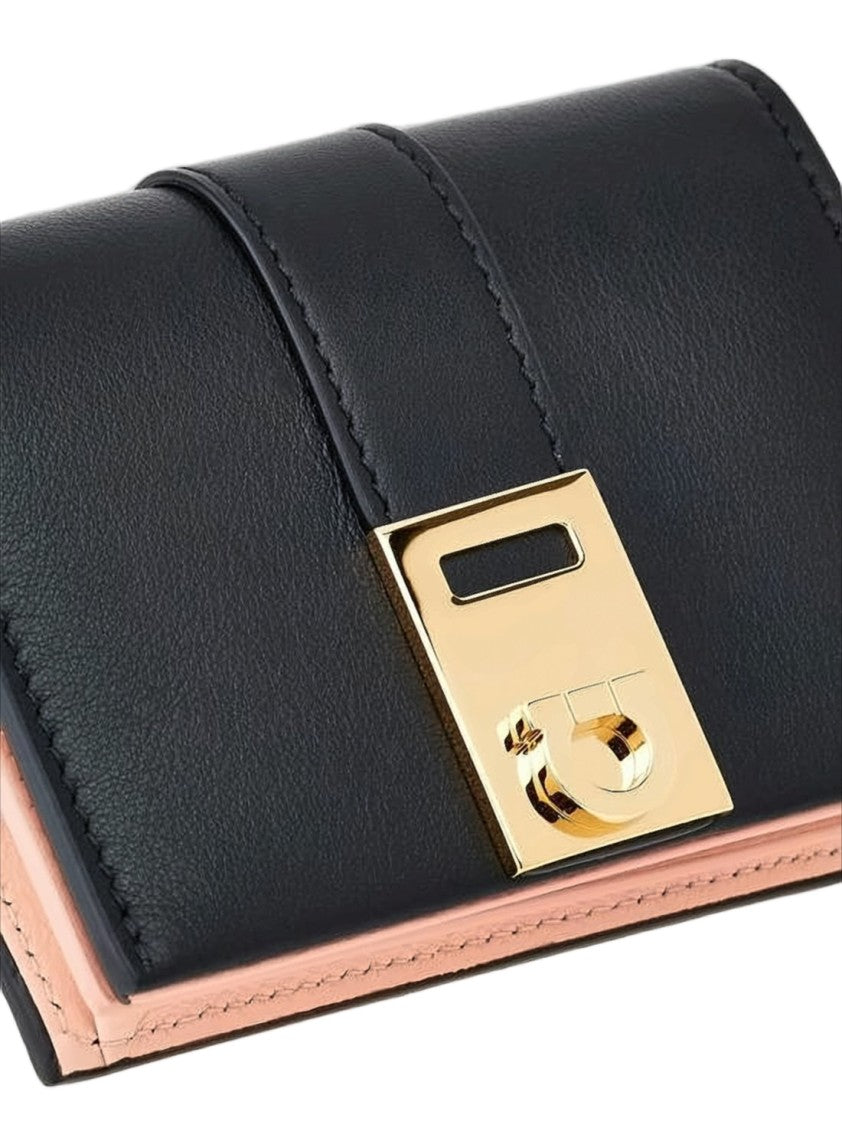 Ferragamo Rectangular Calf Leather Wallet With Gold-Tone Clasp