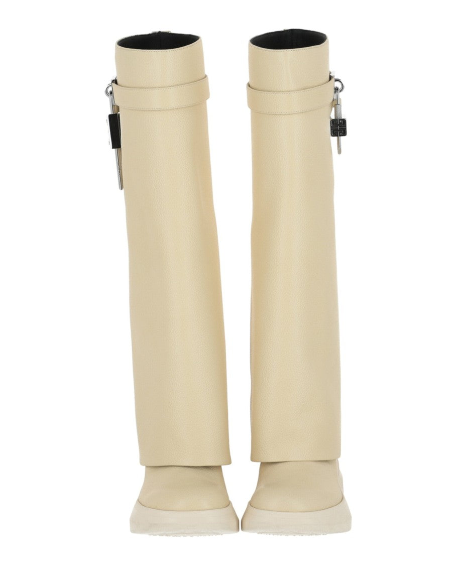 Givenchy Shark Lock Biker Boots In Grained Leather