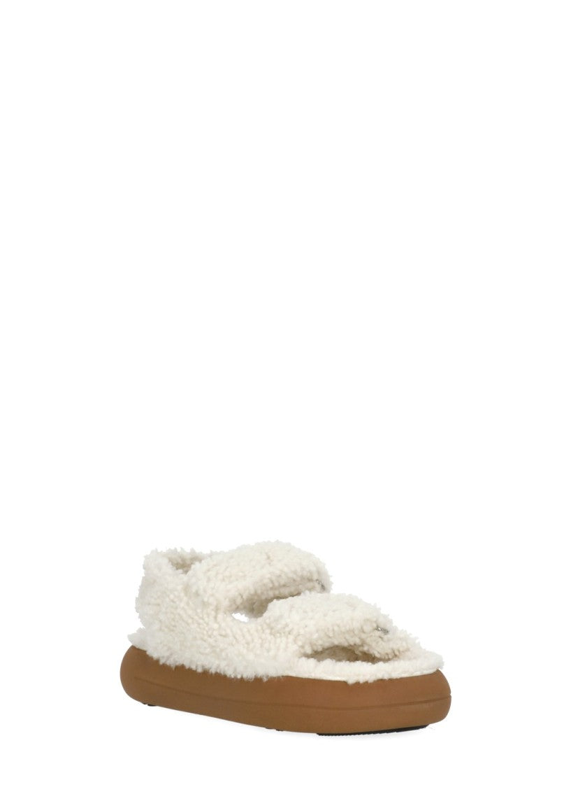 Moon Boot Ivory Shearling Velcro Sandals