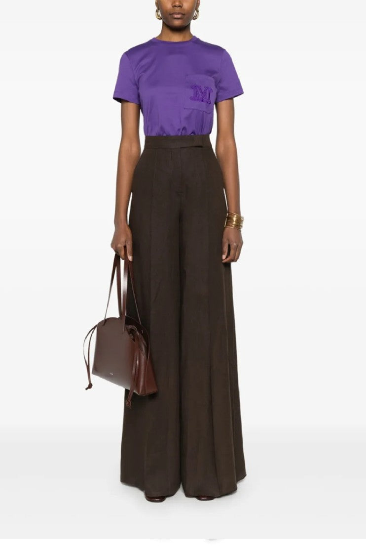 Max Mara Wide-Leg Brown Linen Trousers With High Waist Design
