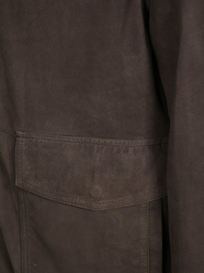 Paolo Pecora Brown Suede Bomber Jacket With Stand Collar