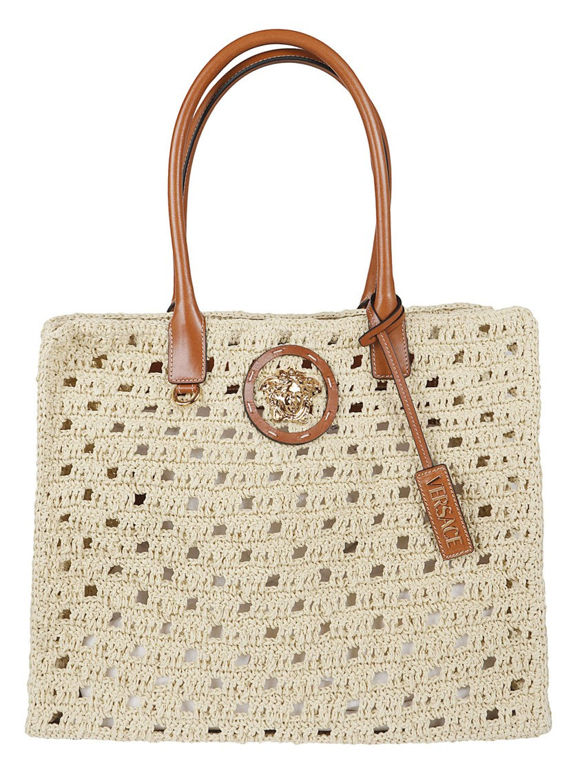 Versace Textured Woven Bag With Gold Medusa Plaque