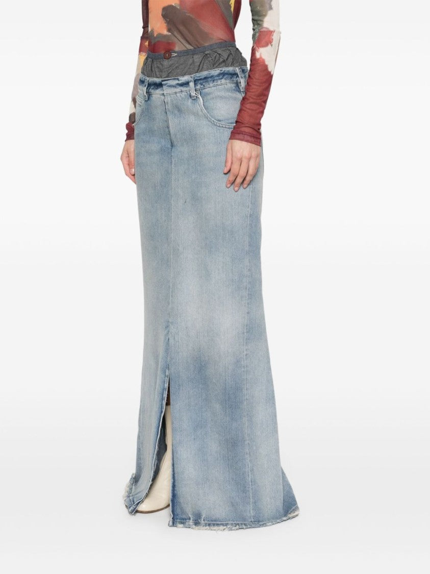 Maison Margiela Long Denim Skirt With Double-Layered Waist