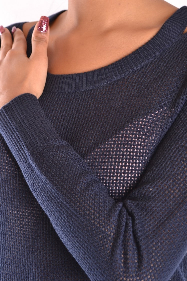 Michael Kors Relaxed Fit Blue Knit Sweater