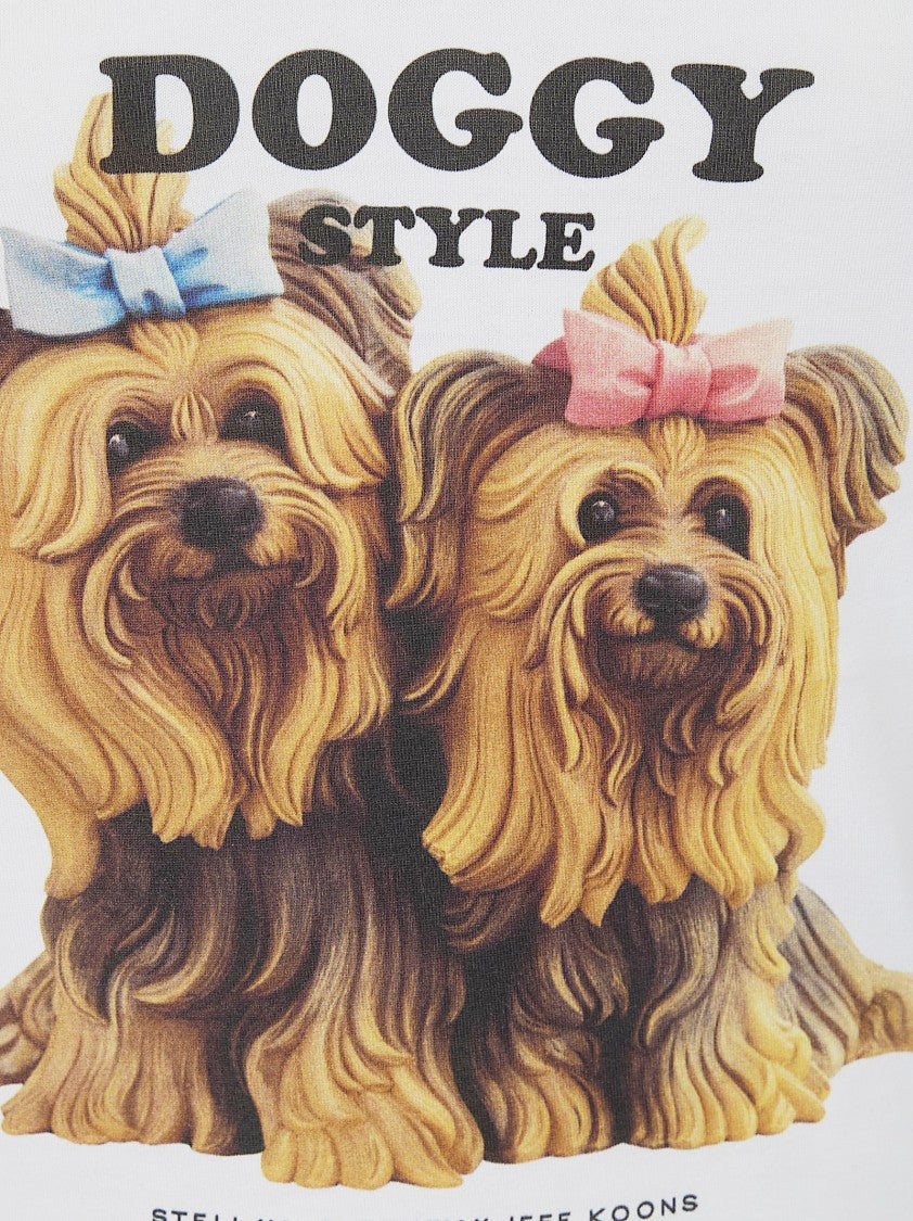 Stella Mccartney White Sleeveless Racerback Tank Top With Playful Dog Graphic