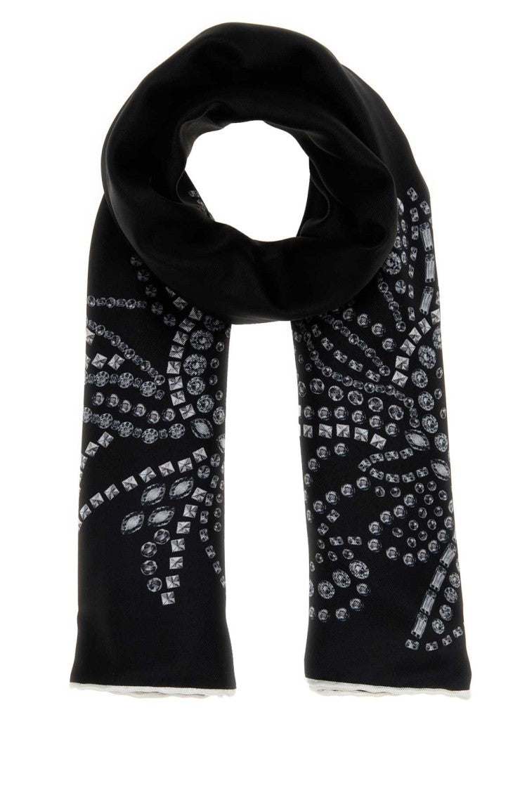 Alexander Mcqueen Square Silk Foulard With Intricate Silver Patterns