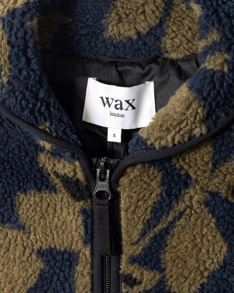 Wax London Navy Fleece Jacket With Khaki Abstract Pattern