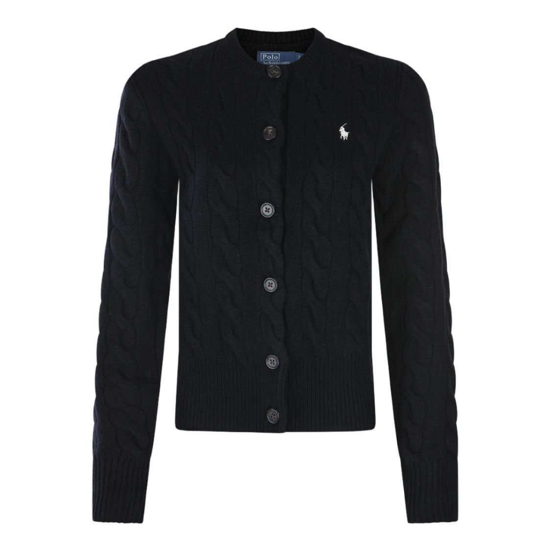 Polo Ralph Lauren Black Cable-Knit Cardigan With Embroidered Logo