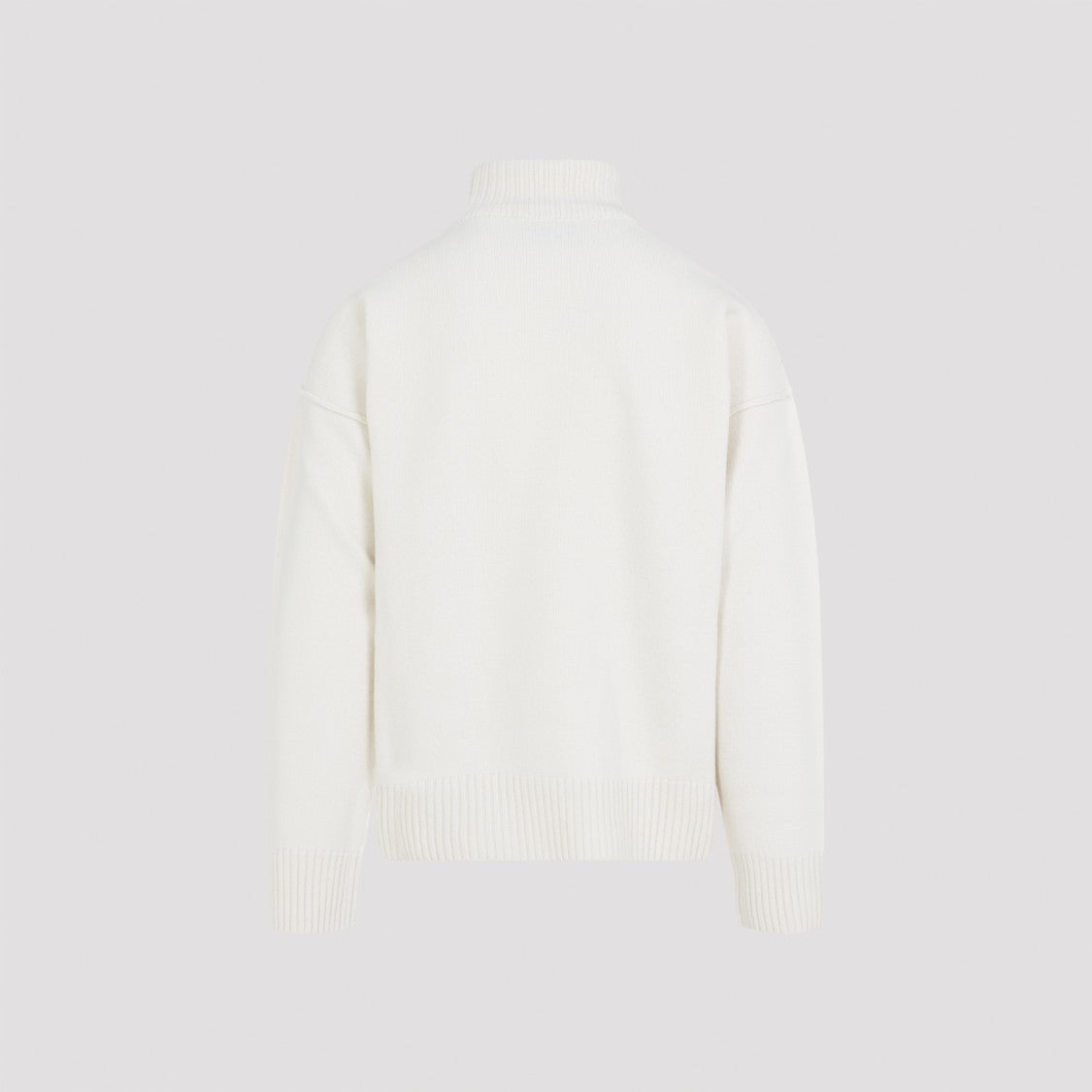 Ami Adc Funnel Neck Off White And Red Wool Sweater