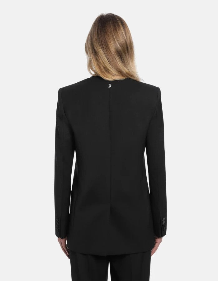 Dondup Black Double-Breasted Blazer With Satin Peak Lapel