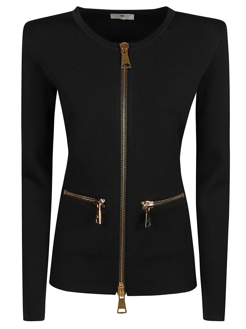 Elisabetta Franchi Fitted Long Sleeve Sweater With Metallic Zip Details