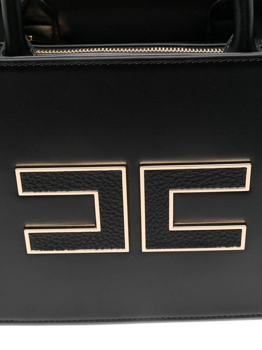 Elisabetta Franchi Structured Black Handbag With Gold Logo Accents