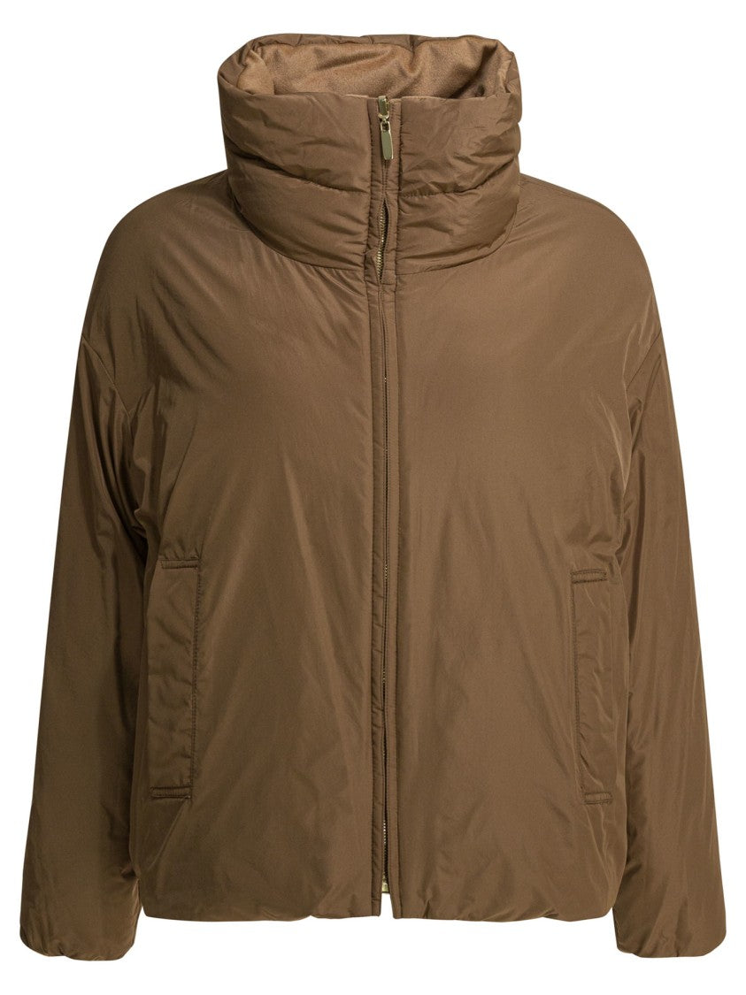 Max Mara Cropped Tailored Puffer Jacket In Luxurious Camel Fabric