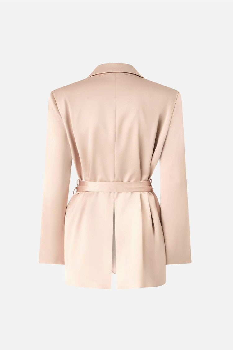 Pinko Pink Rapa Double-Breasted Satin Tie-Belt Acetate Blazer