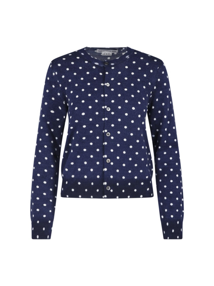 Comme Des Garçons Navy Polka Dot Button-Down Cropped Sweater
