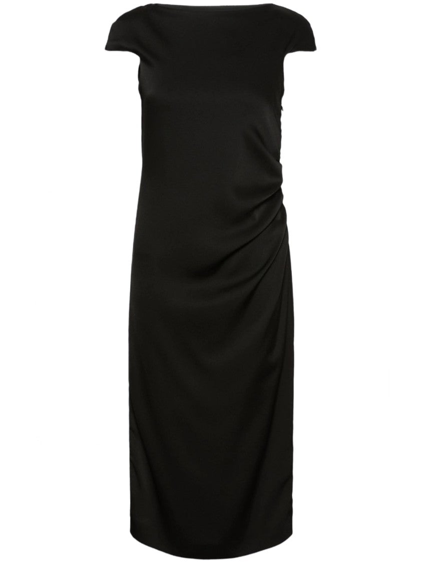 Max Mara Black Mstaustero Side Ruching Midi Dress