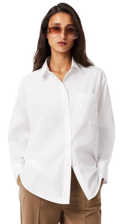 Lacoste Timeless Oversized Cotton Poplin Shirt With Stripes