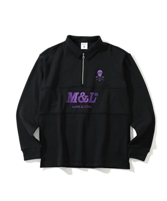 Mark&Lona Long-Sleeve Black T-Shirt With Half-Zip Collar And Emblem