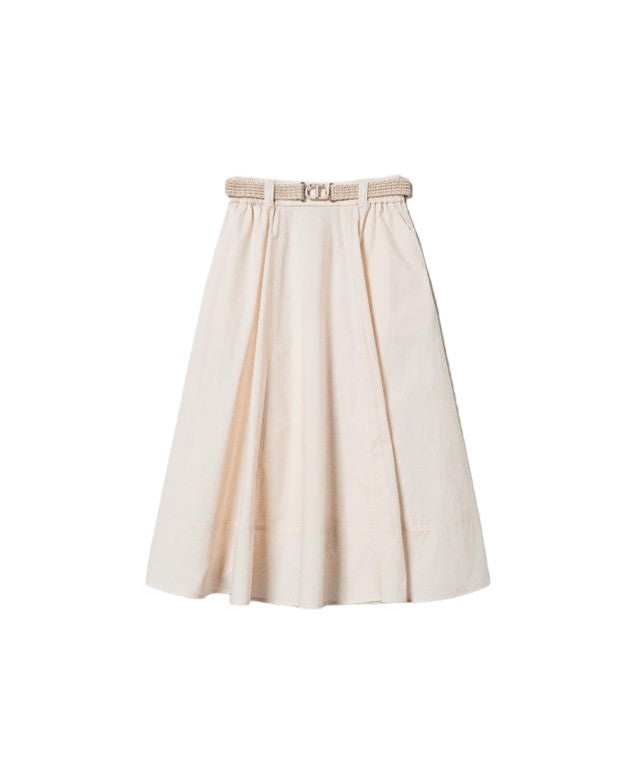 Twin-Set Knee-Length Flared Skirt With Removable Raffia Belt