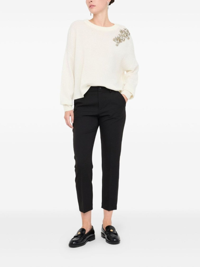 Liu Jo Cluster Embellished White Wool Sweater