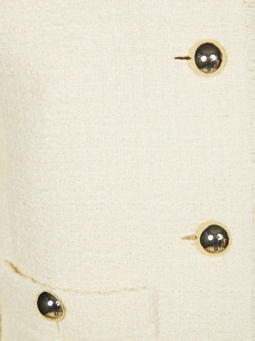 Max Mara Cropped Collarless Jacket With Textured Fabric And Metallic Buttons