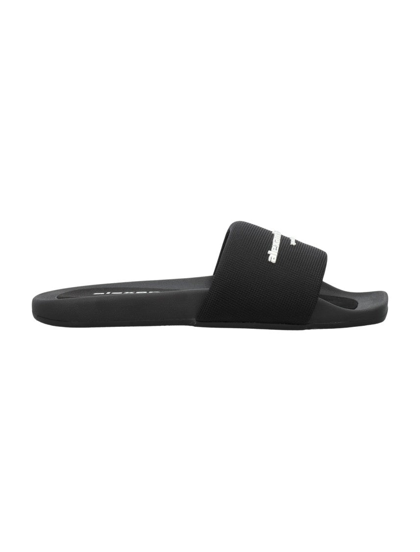 Alexander Wang Sophisticated Black Pool Slide With Embossed Logo