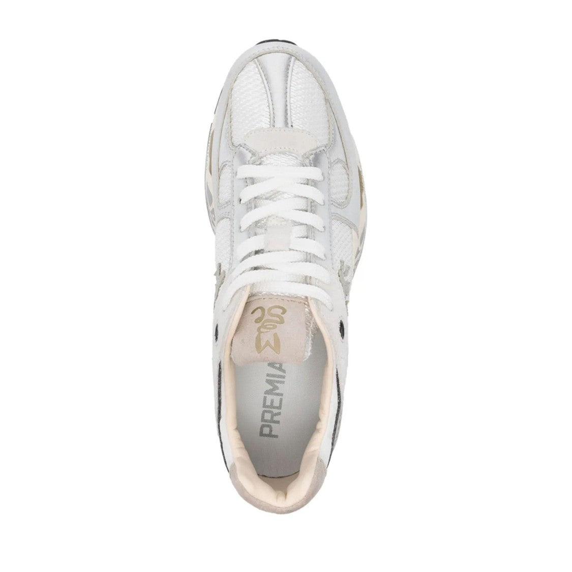 Premiata White Mased Leather Metallic Accent Sneakers