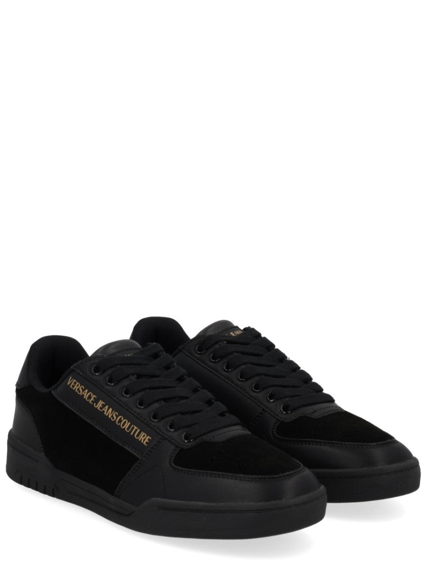 Versace Jeans Couture Lace-Up Black Sneakers With Textured Accents