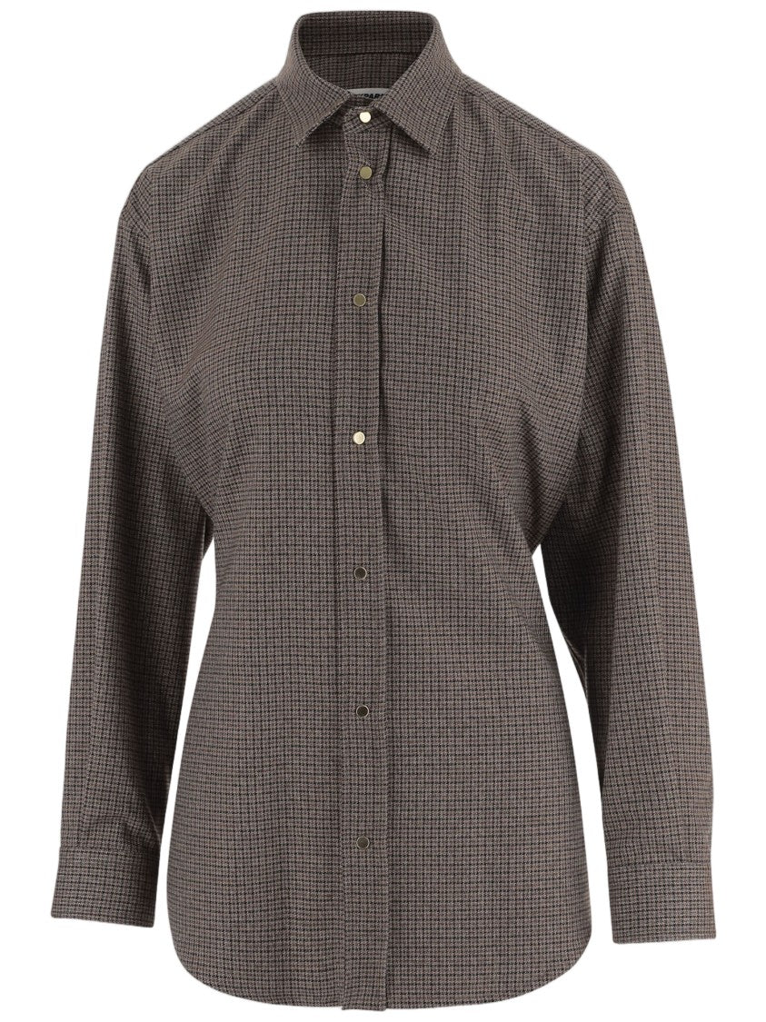 Darkpark Brown Checked Stretch-Viscose Shirt