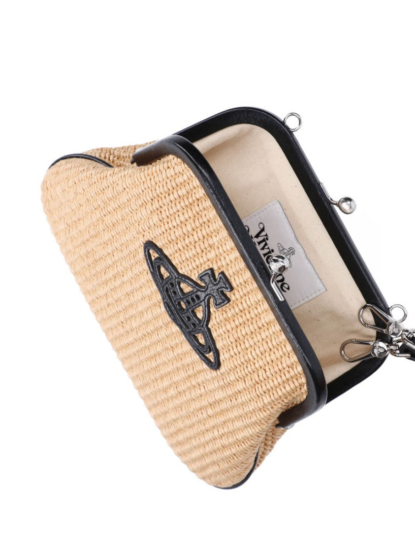 Vivienne Westwood Beige Orb Embossed Raffia Shoulder Bag