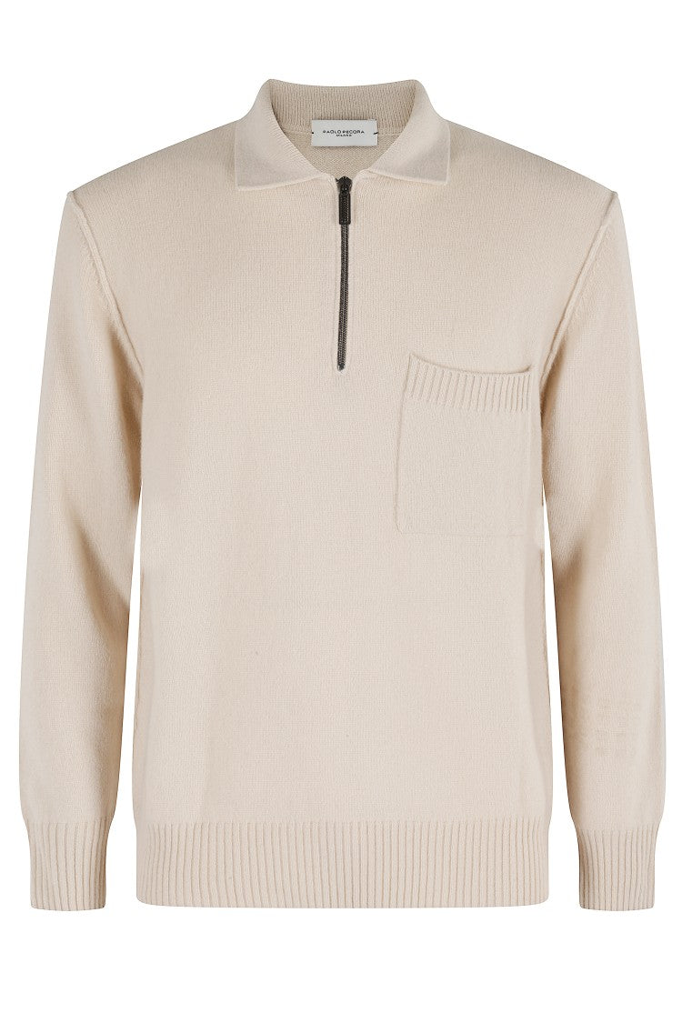 Paolo Pecora Ecru Long Sleeve Polo Shirt