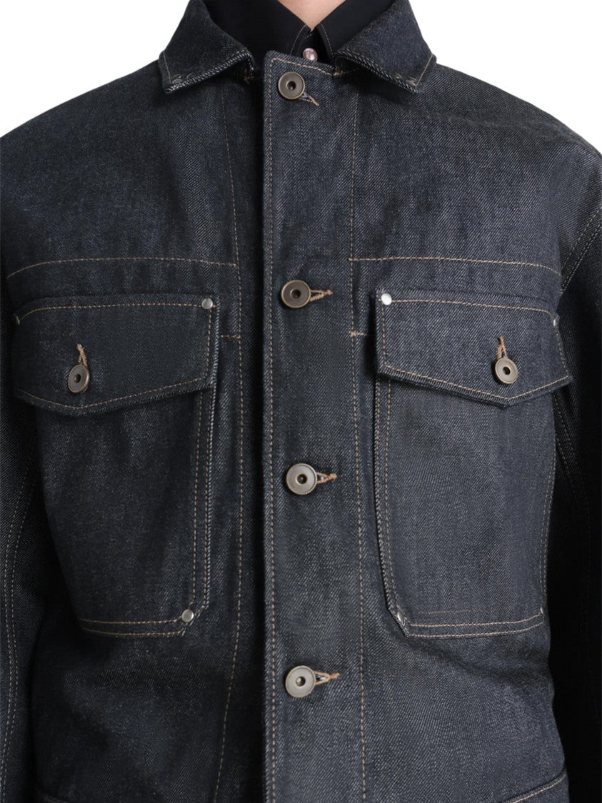 Lemaire Black Cropped Denim Trucker Jacket With Stud Details