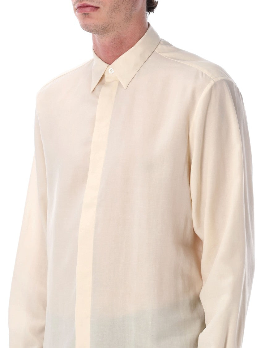 Lardini Oversized Lyocell Lino Hidden Button Shirt