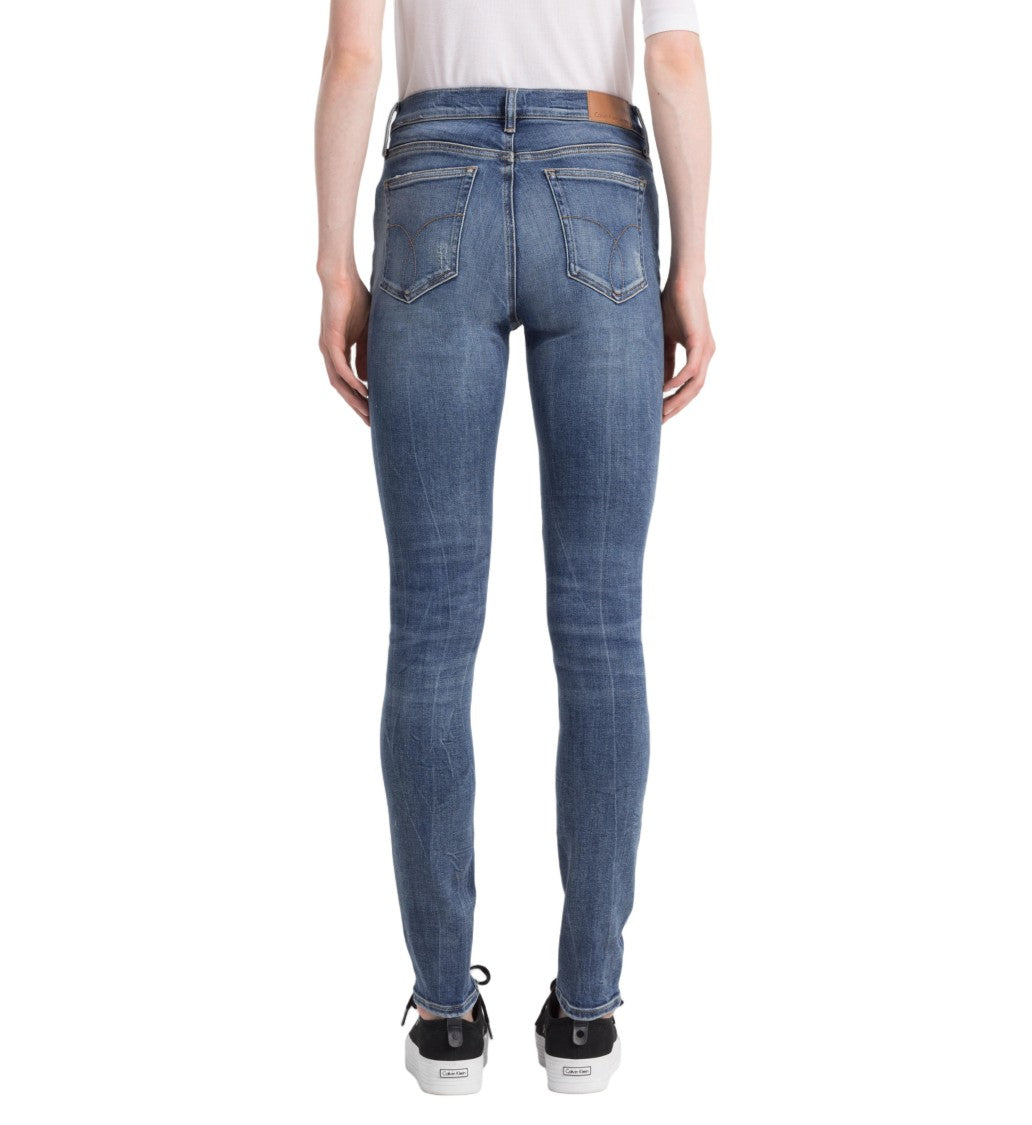 Calvin Klein Slim Fit Blue Trousers With Distressed Details