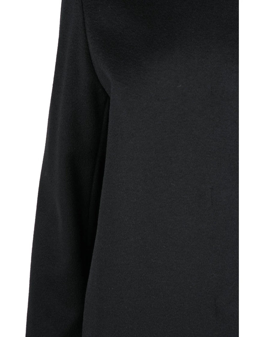 Cinzia Rocca Black Virgin Wool High-Collar Snap Coat