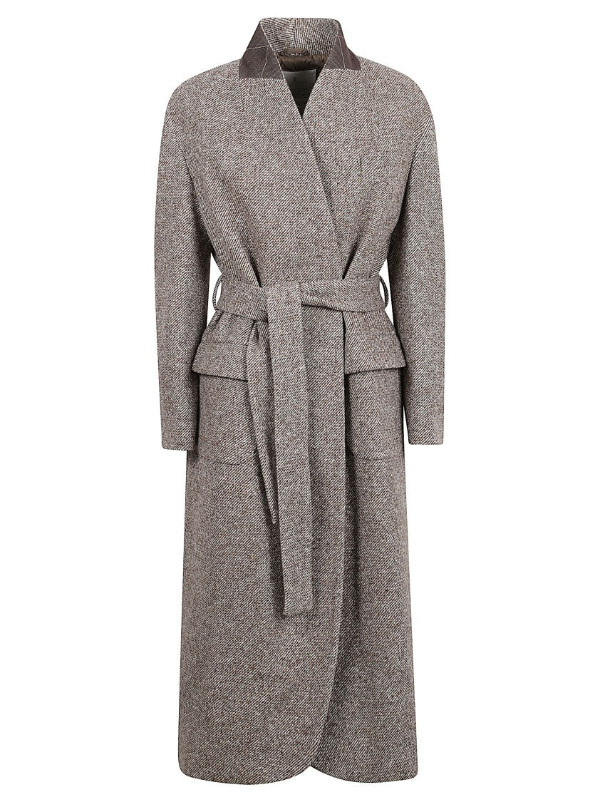 Brunello Cucinelli Brown Tweed Coat With Self-Tie Belt