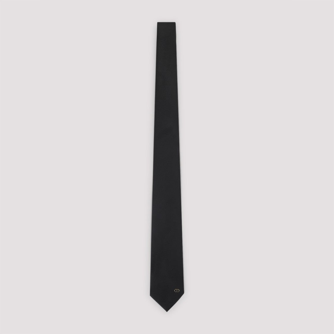 Valentino Garavani Black Silk Satin Tie With Gold-Toned Vlogo Detail