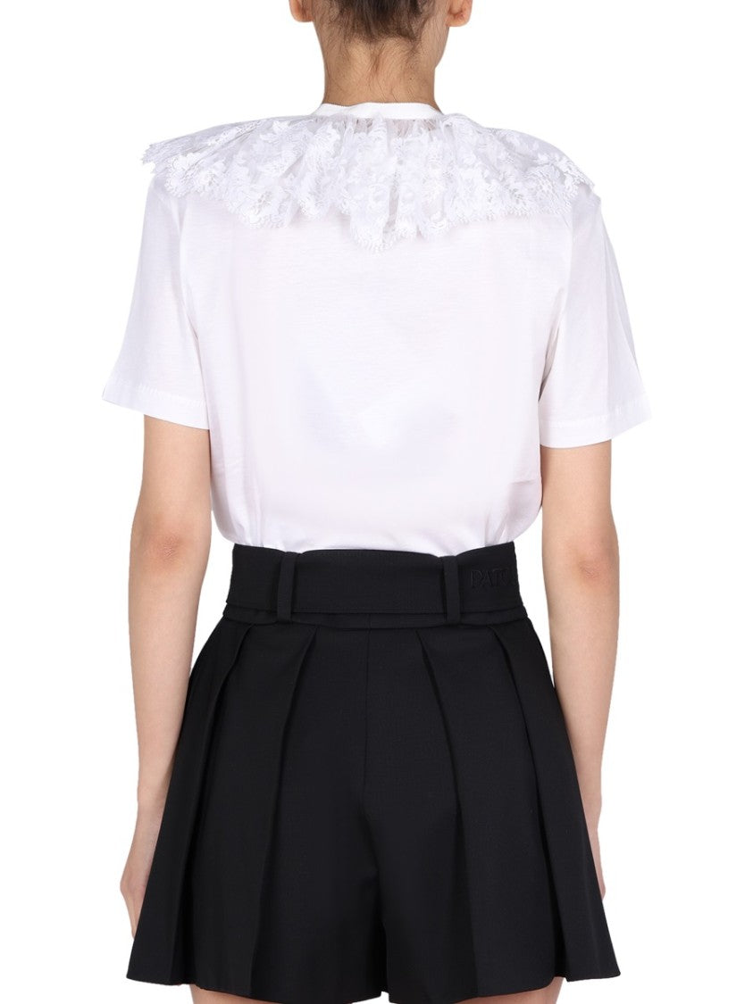 Patou Intricate Lace Embroidery Collar T-Shirt
