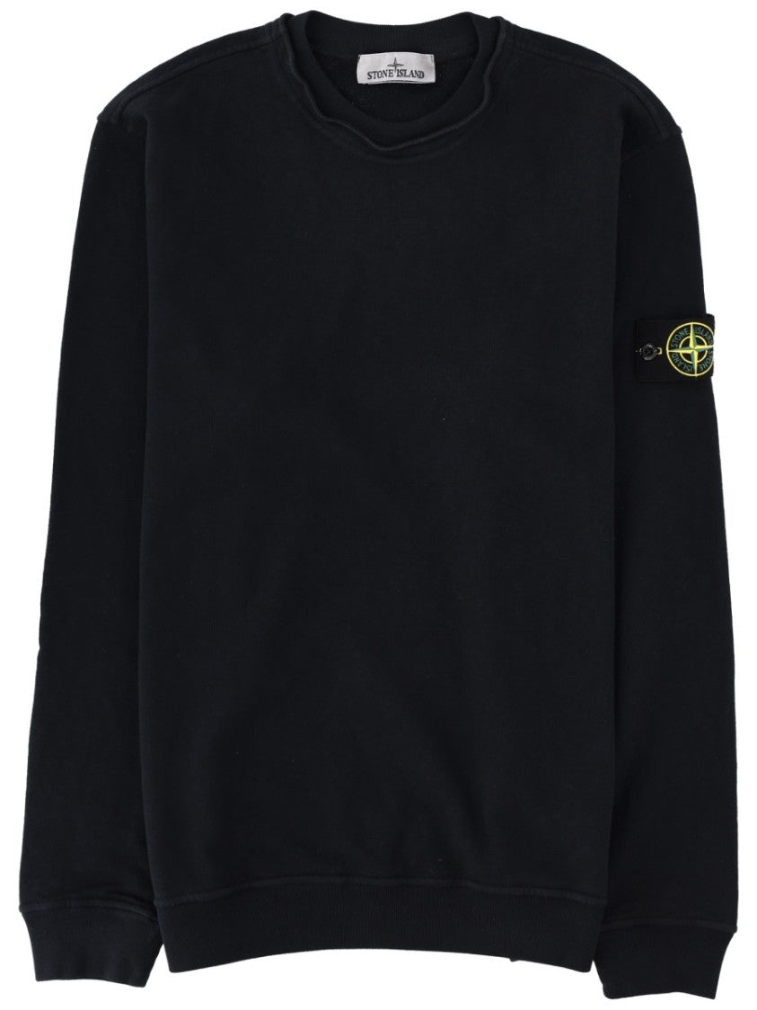 Stone Island Crewneck Ribbed Trim Minimalist Black Sweatshirt