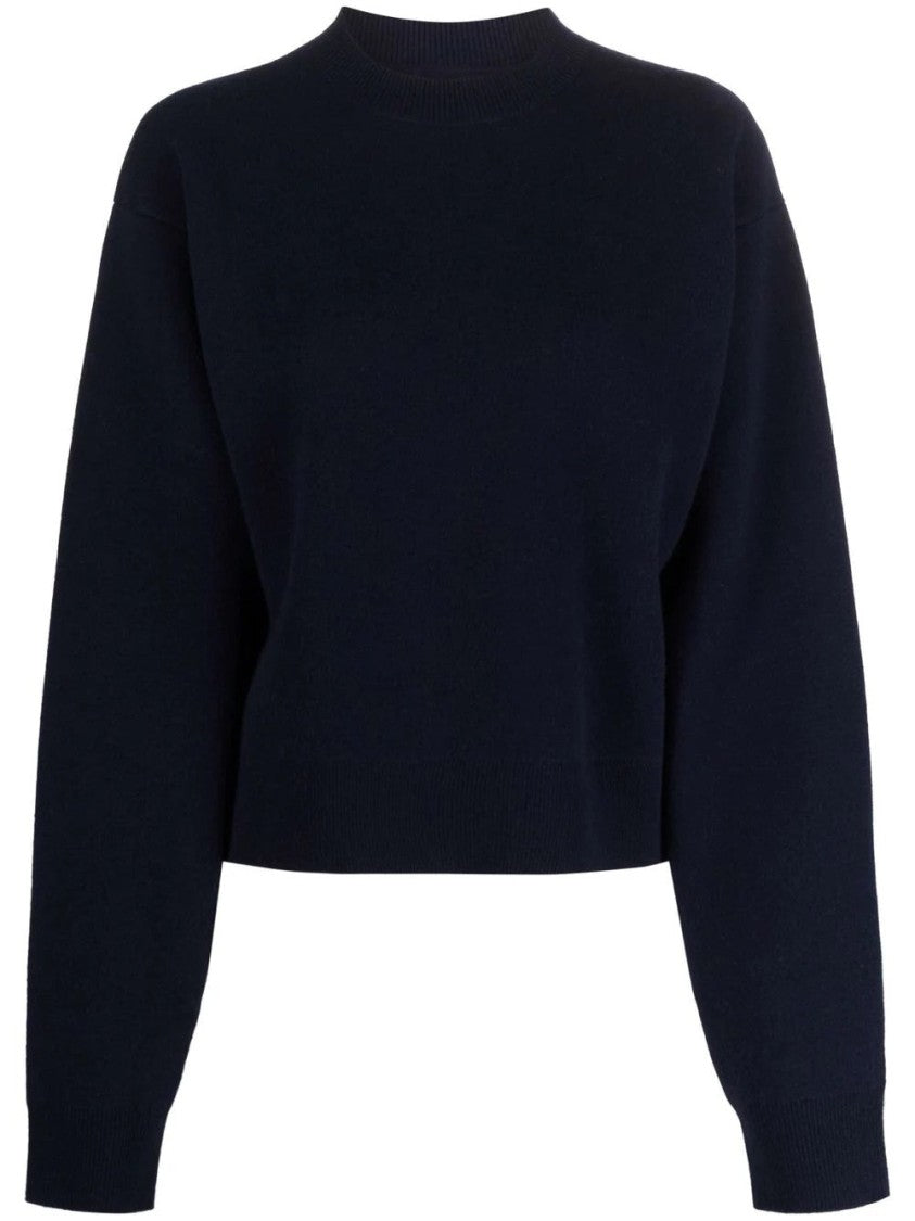 Jil Sander Crew Neck Sweater In Deep Blue With Fine-Knit Texture