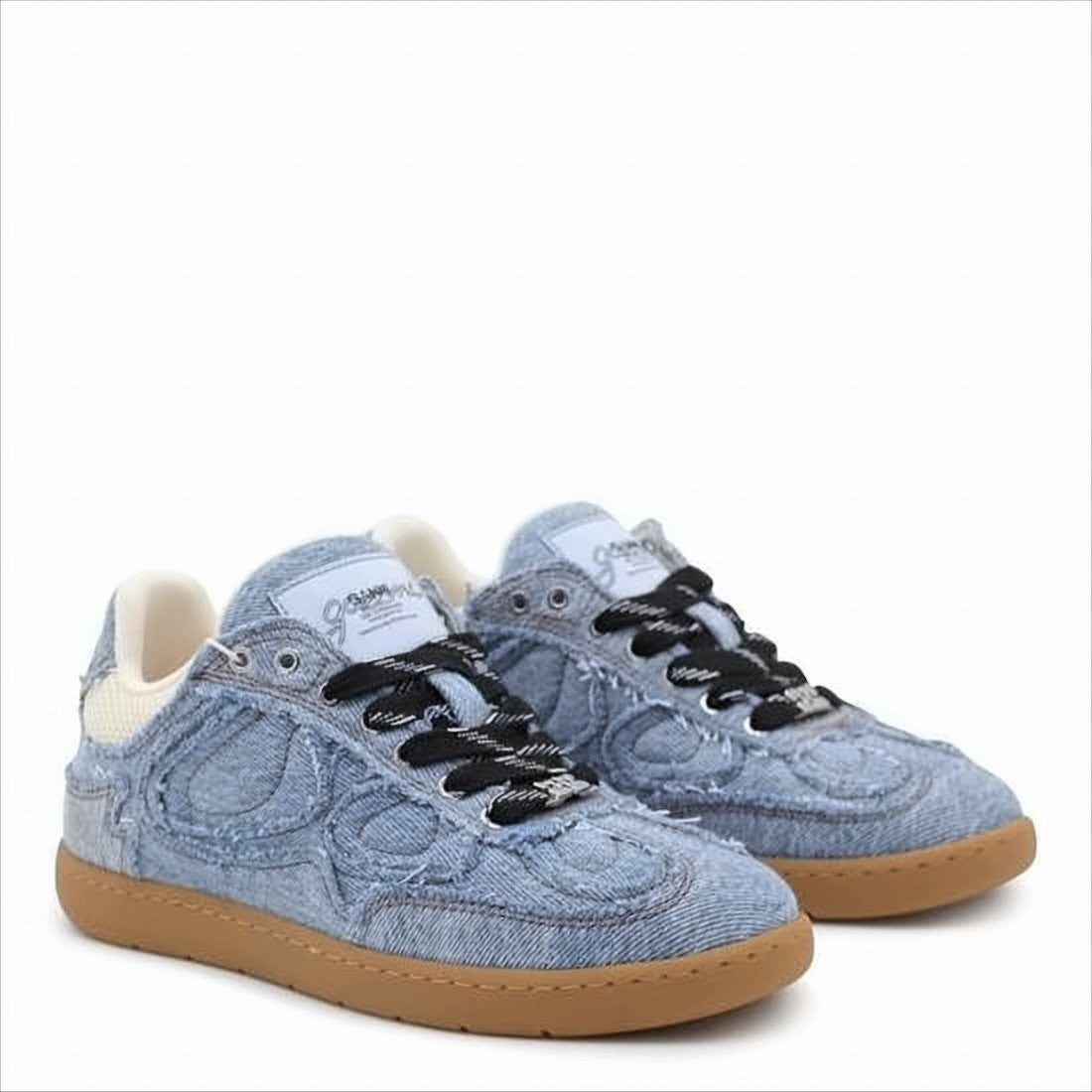 Ganni Textured Denim Sneakers With Gum Rubber Sole