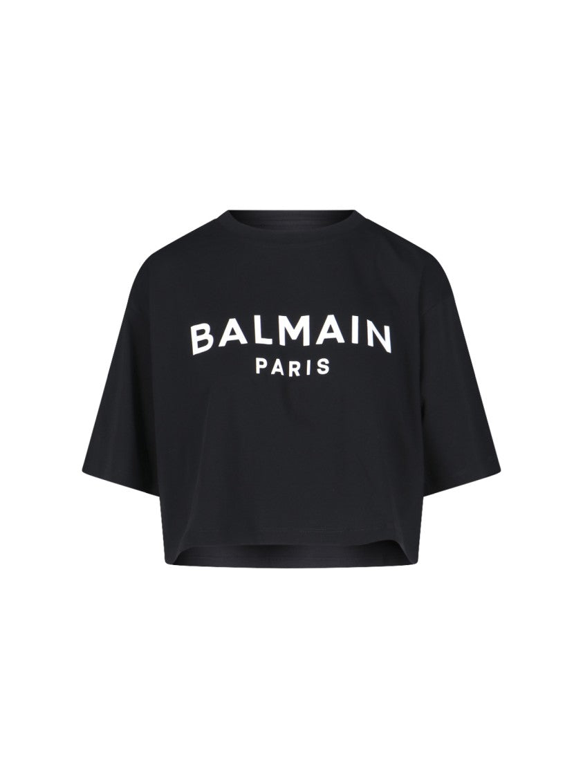 Balmain Logo Crop T-Shirt Black