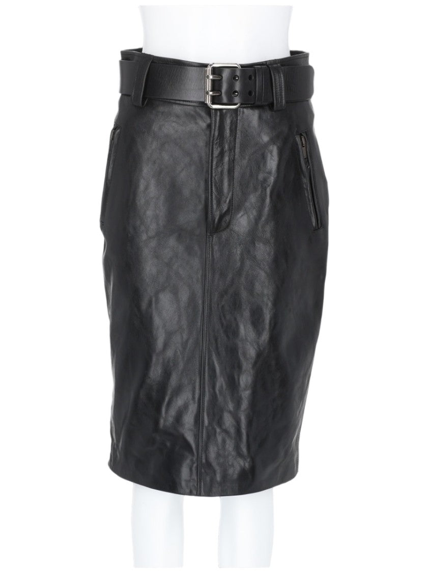 Saint Laurent Textured Calfskin Pencil Skirt With High Waist And Silver Buckle