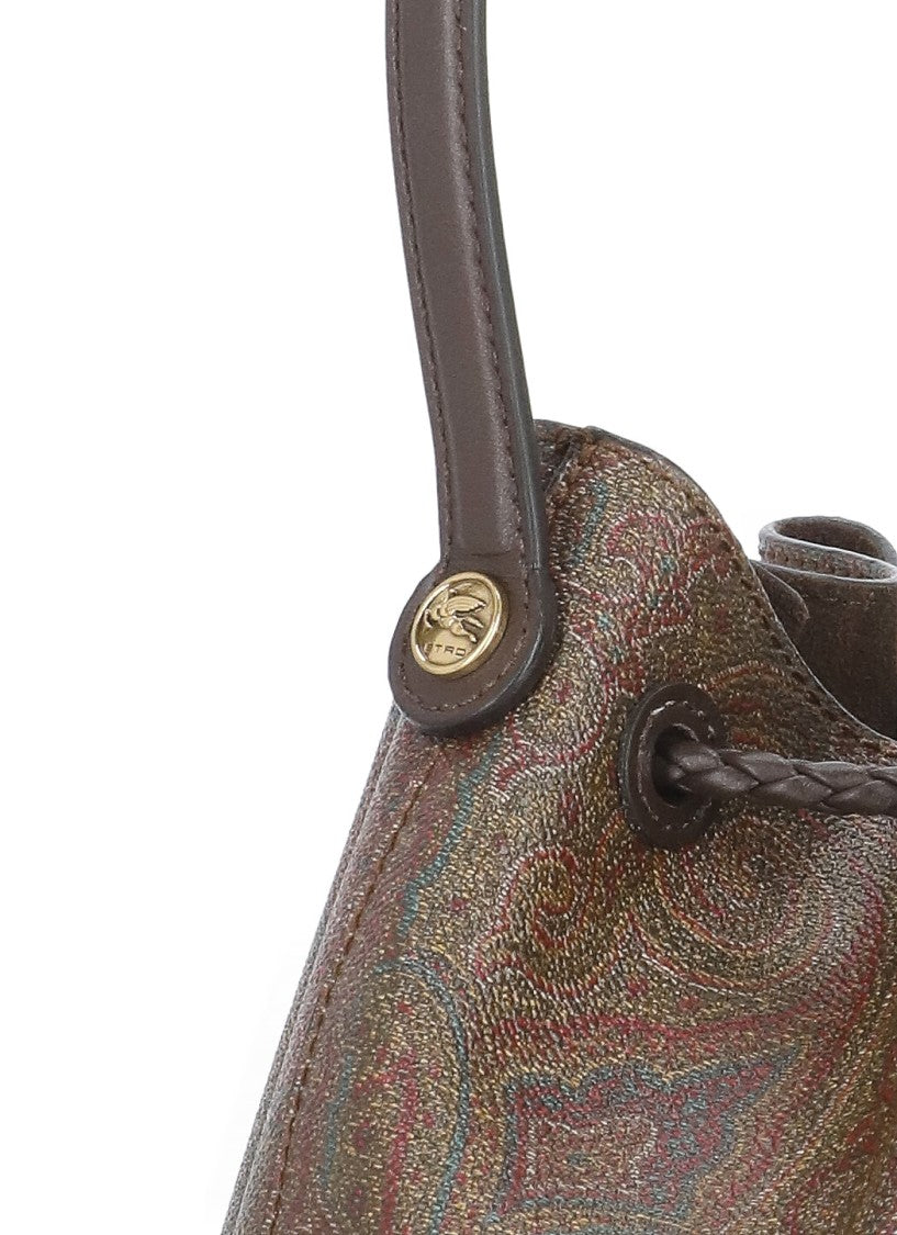 Etro Brown Cotton And Leather Bag