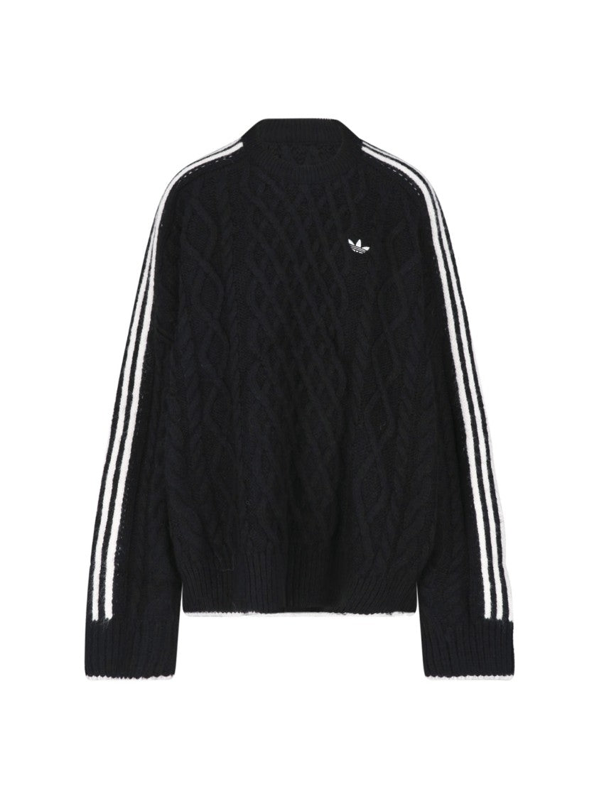 Adidas Black Cable-Knit Stripe Sweatshirt